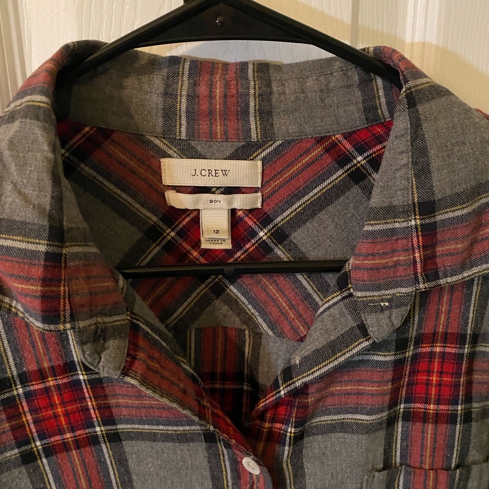 J.Crew Plaid Cotton Flannel Boy Fit Button Down Shirt Holiday 2012